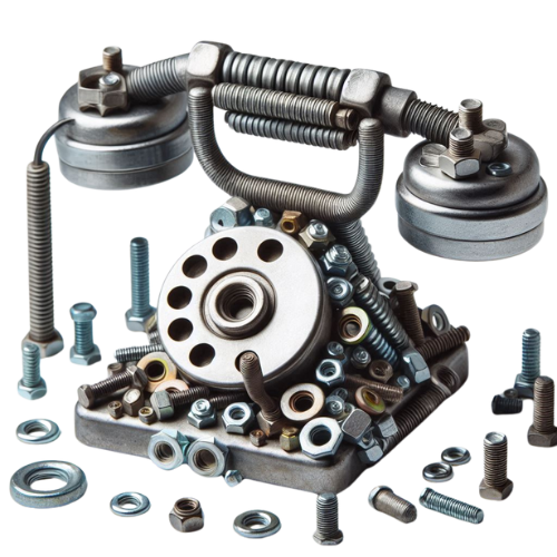 Bolts, nuts, and washers in the shape of a Old Telephone